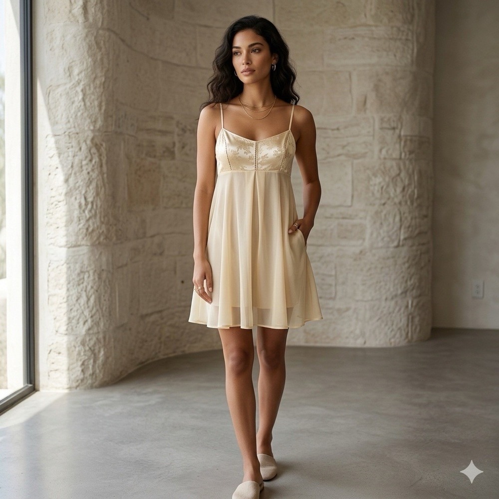 Victorias Secret Slip Dress M Satin Chiffon‎ Babydoll Nightgown Romantic Y2K